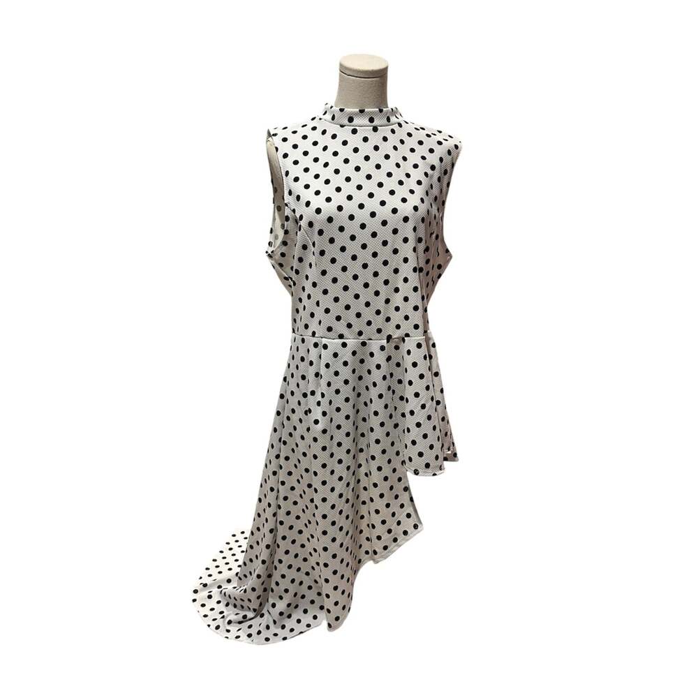 Blush Women's White & Black Polka Dot Sleeveless Asymmetrical High-Low Top Sz 3X